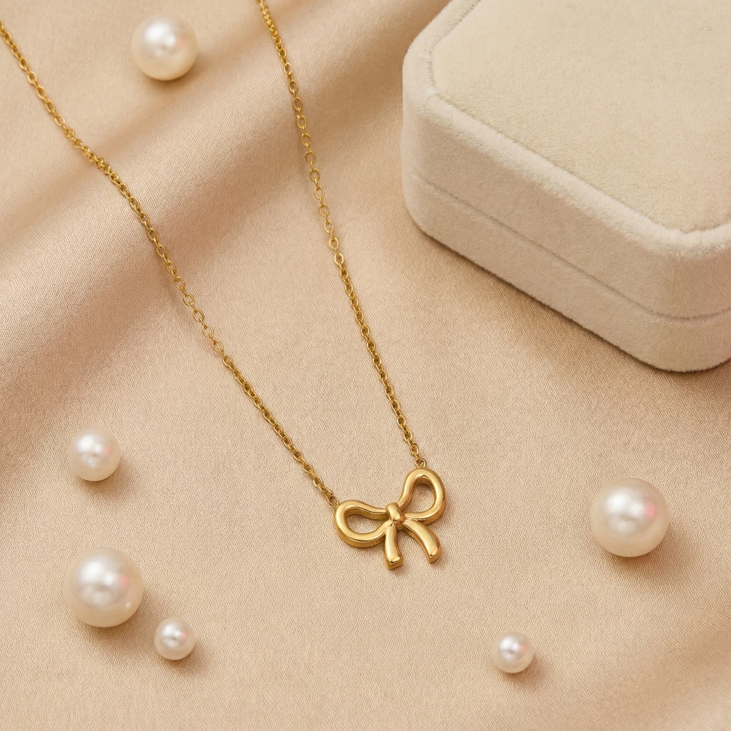 Gold Titanium Steel Bow Knot Pendant Necklace