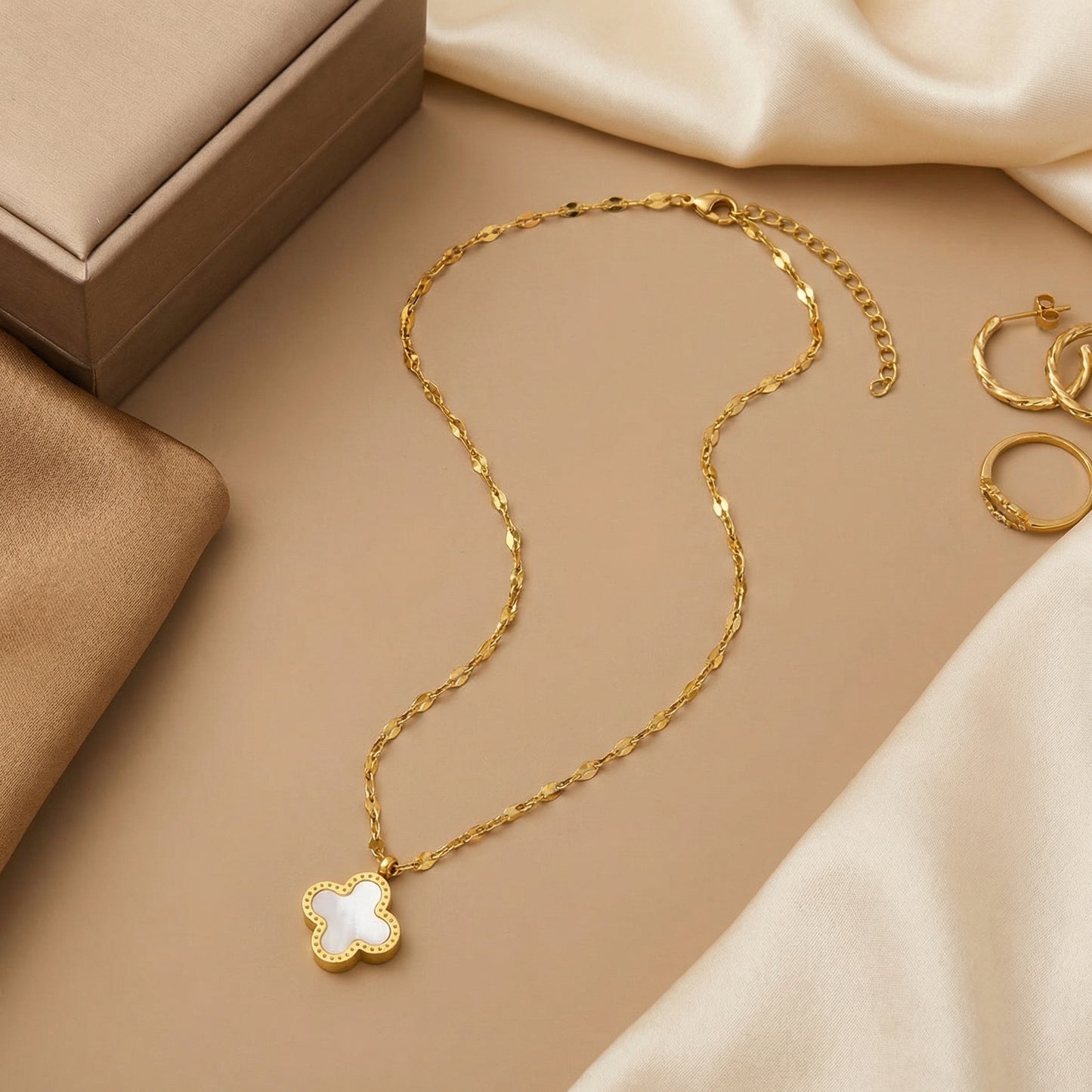 Gold Titanium Steel Double-Sided Four-Leaf Clover Necklace