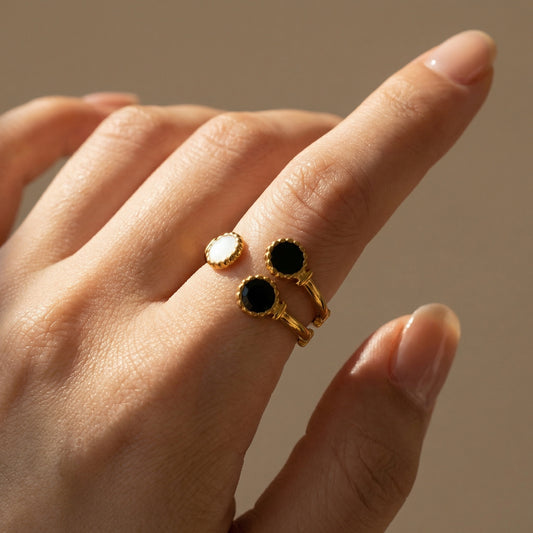 Korean Dual Tone Stone Design Open Gold Finger Ring