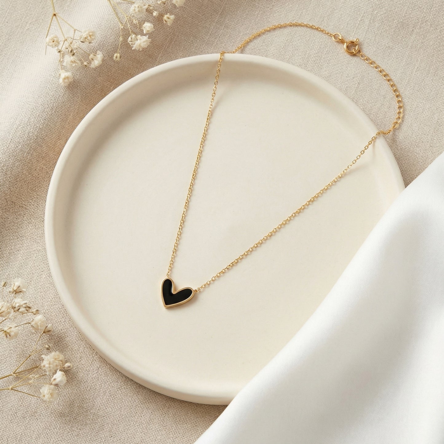 Korean Flat Heart Shape Gold Necklace