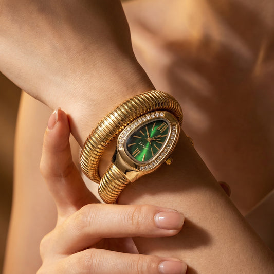 Korean Luxe Wrap Gold Watch – Emerald Green Dial