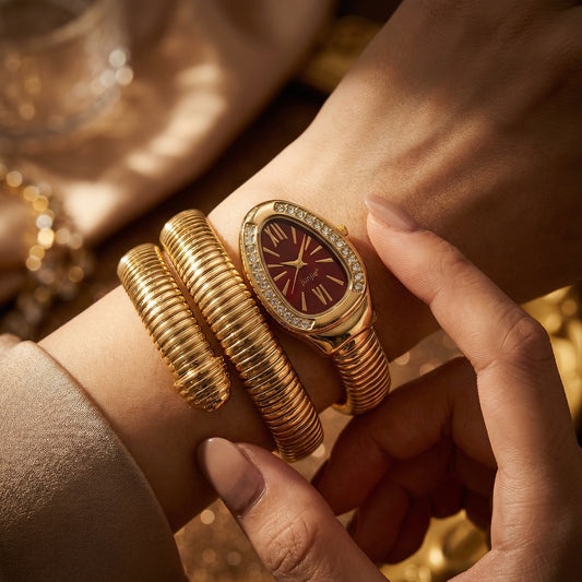 Korean Luxe Wrap Gold Watch – Ruby Red Dial