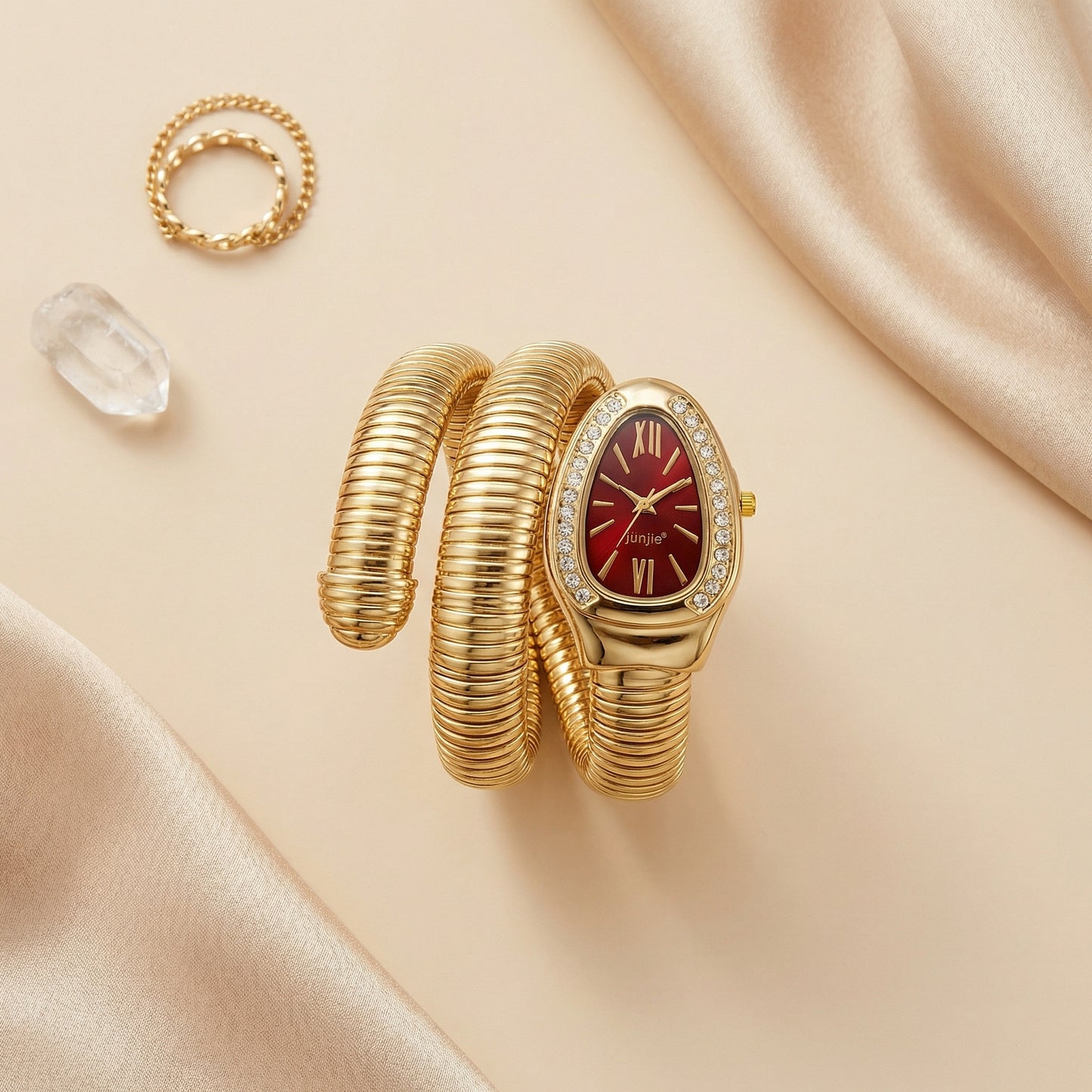 Korean Luxe Wrap Gold Watch – Ruby Red Dial