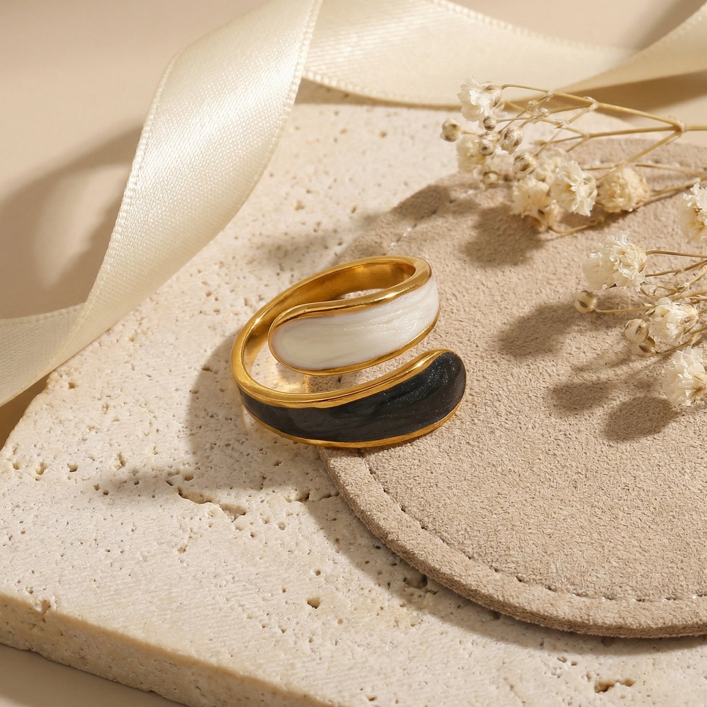 Korean Gold Plated Geometric Adjustable Finger Ring