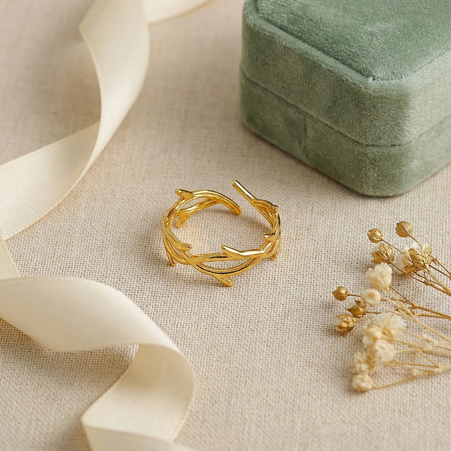 Korean Gold Plated Leaf Open Finger Ring