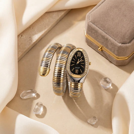 Korean Luxe Duo Wrap Watch – Black Dial (Two-Tone Edition)