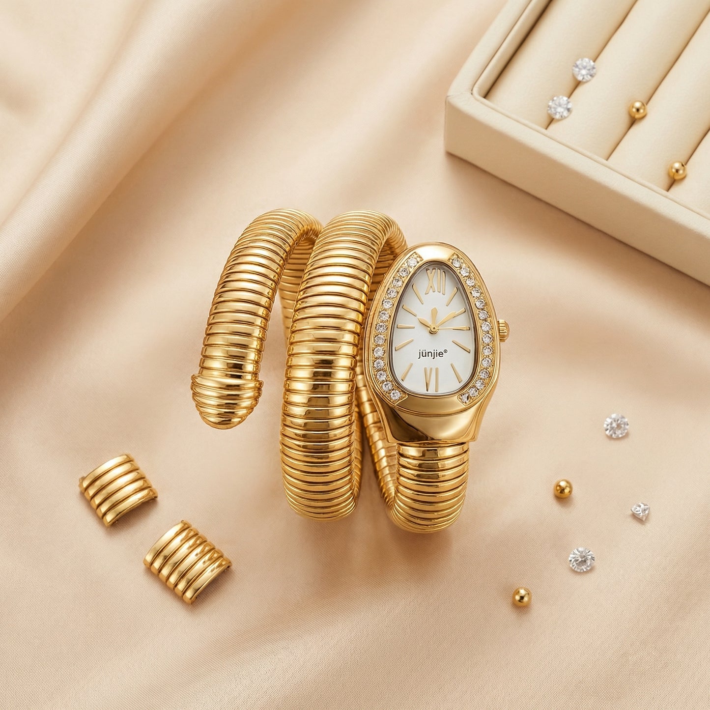 Korean Luxe Wrap Gold Watch – Pearl White Dial