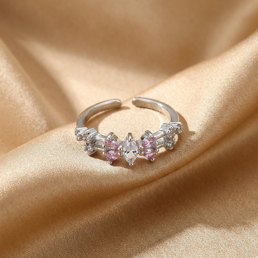 Korean Pink Crystal Adjustable Open Finger Ring