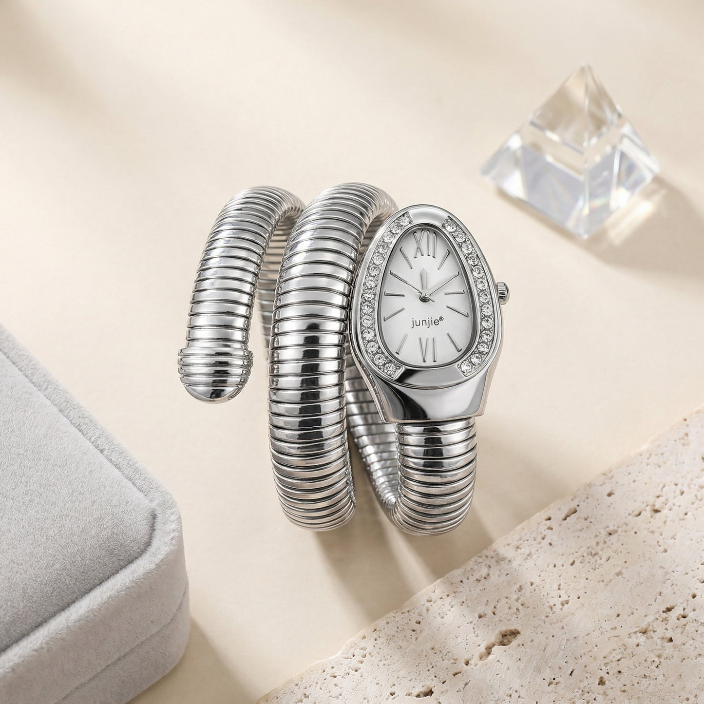 Korean Luxe Wrap Silver Watch – Pearl White Dial