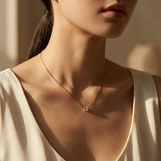 Korean Gold Necklace With Diamond Stone
