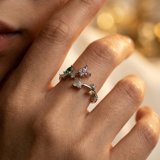 Korean Multicolor Crystal Adjustable Open Finger Ring