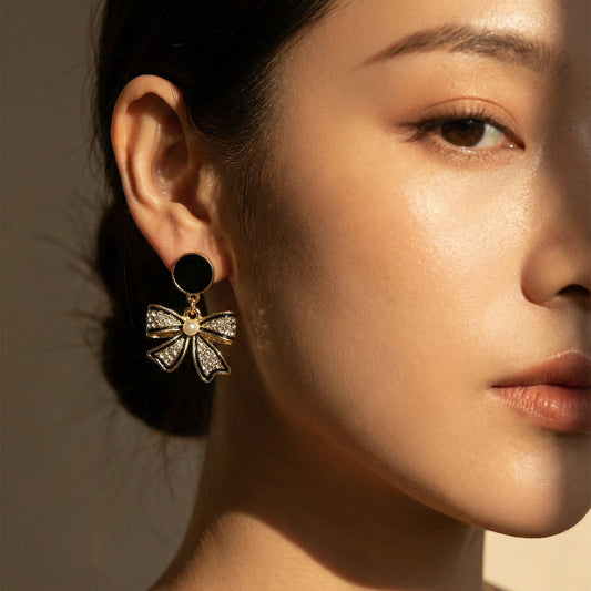 Midnight Bow Luxe Drop Earrings