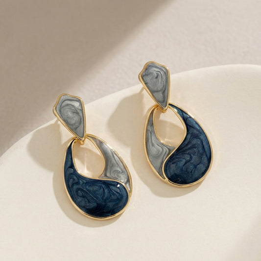 Midnight Marble Teardrop Statement Earrings