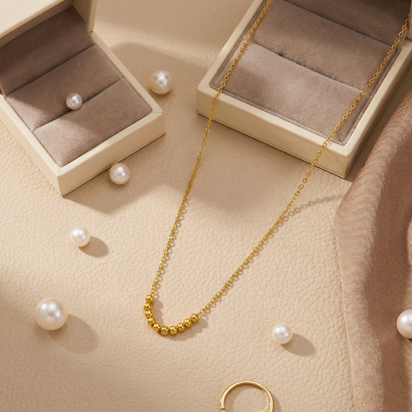 Gold Titanium Steel Small Beads Necklace