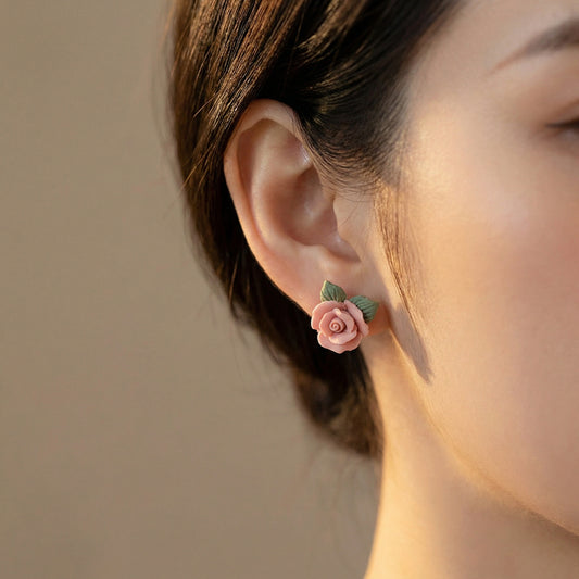 Blush Bloom Rose Stud Earrings