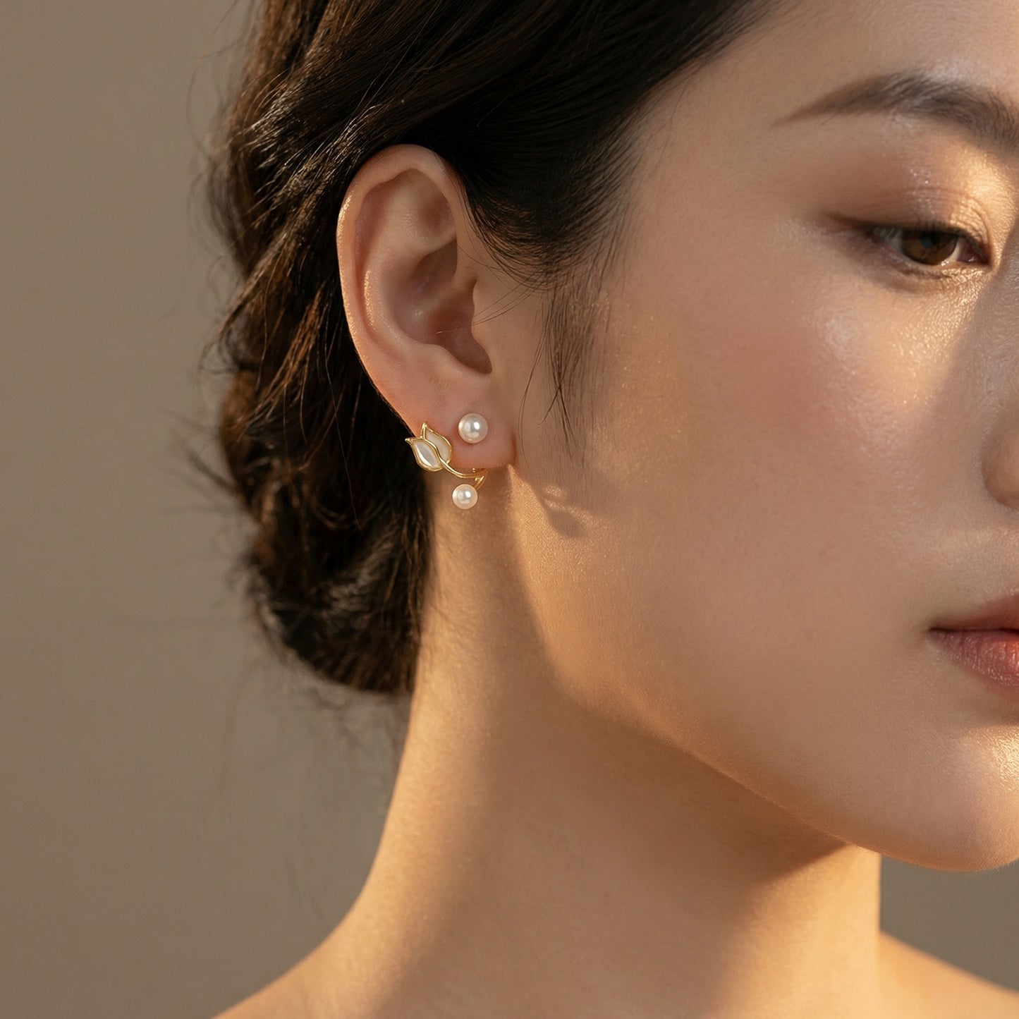 Elegant Dual Pearl Leaf Earrings