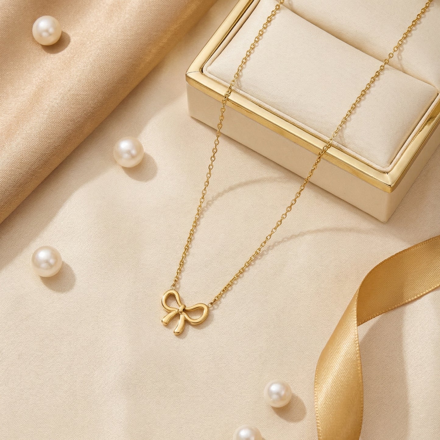 Gold Titanium Steel Bow Knot Pendant Necklace