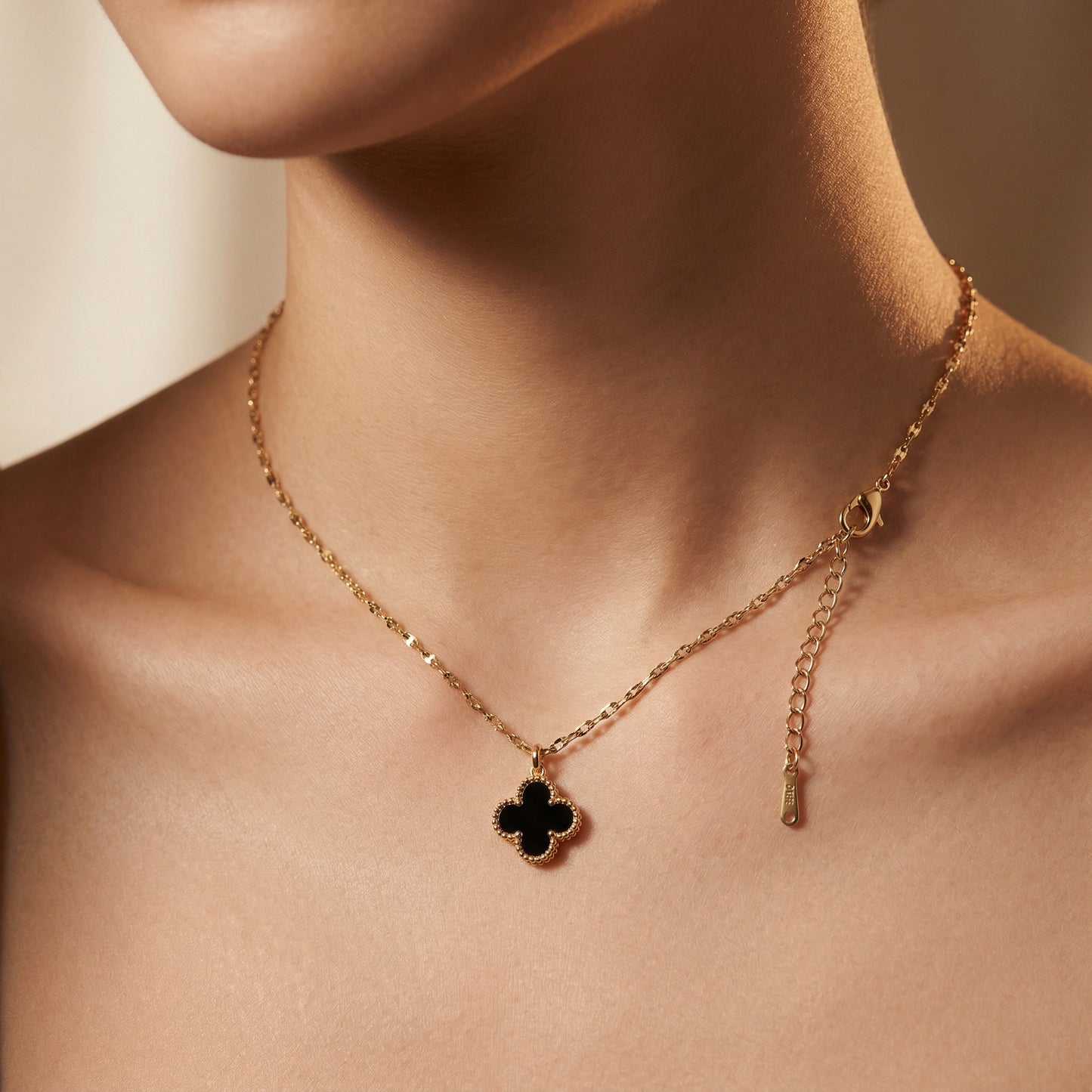 Gold Titanium Steel Double-Sided Four-Leaf Clover Necklace