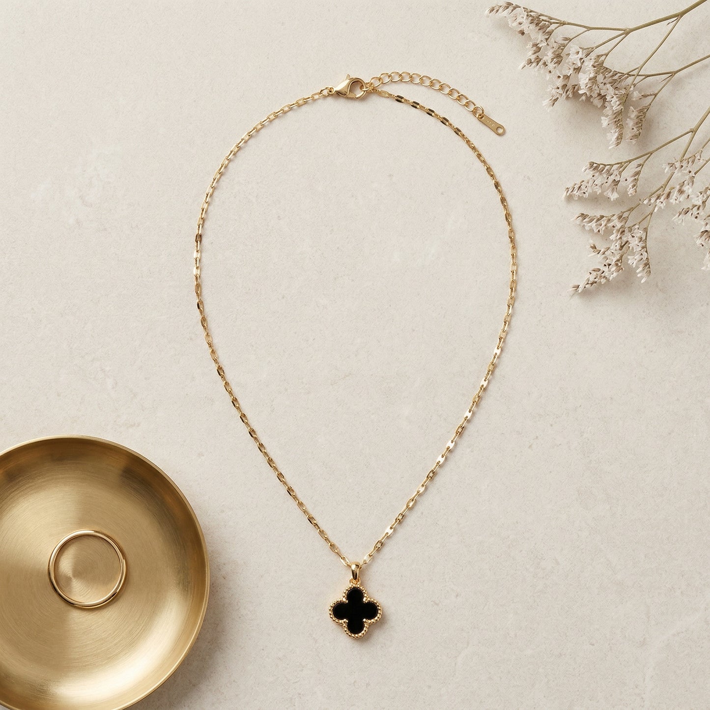 Gold Titanium Steel Double-Sided Four-Leaf Clover Necklace