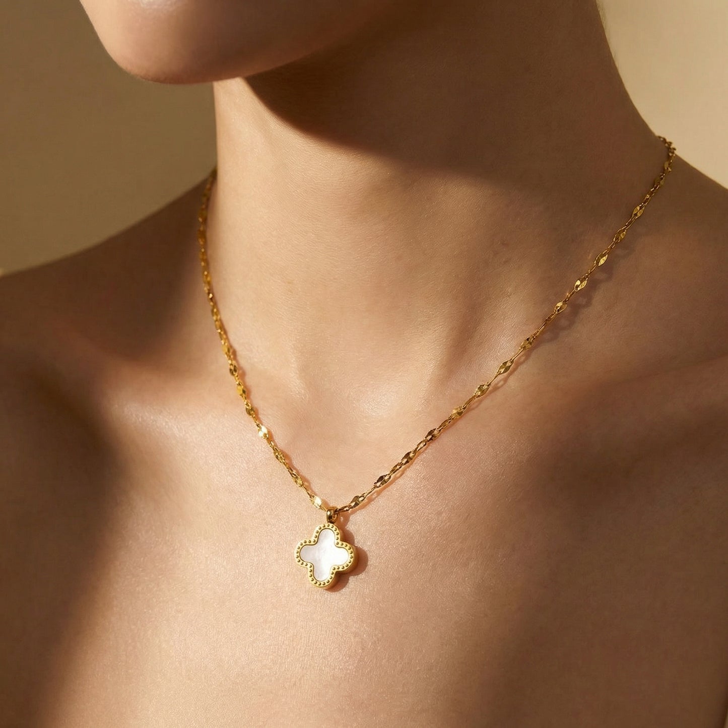 Gold Titanium Steel Double-Sided Four-Leaf Clover Necklace