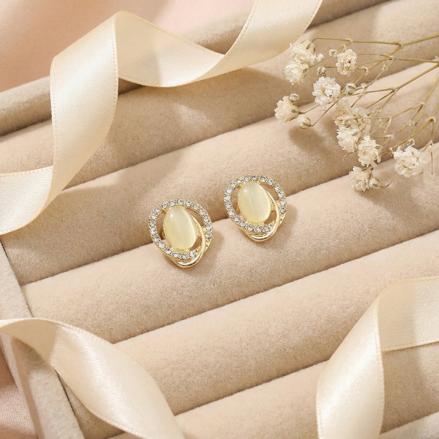 Golden Aura Oval Crystal Stud Earrings