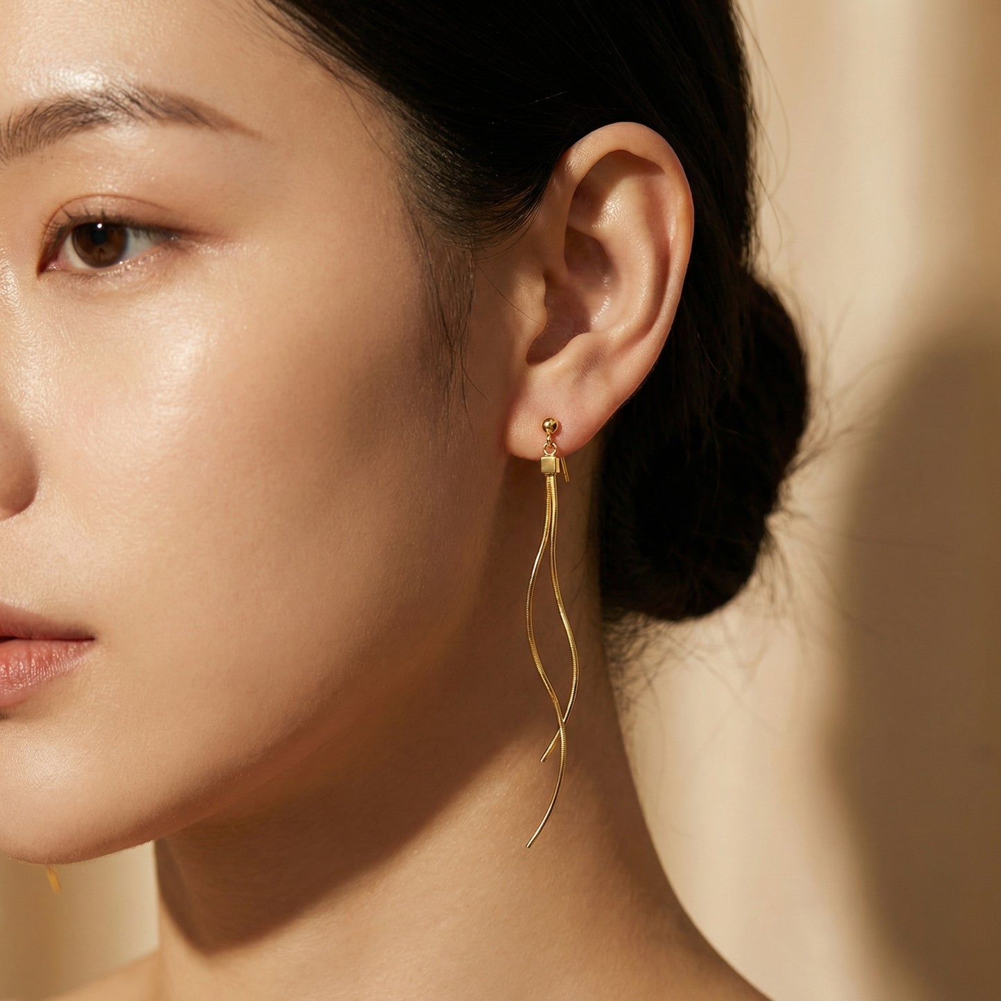 Golden Flow Double Strand Drop Earrings