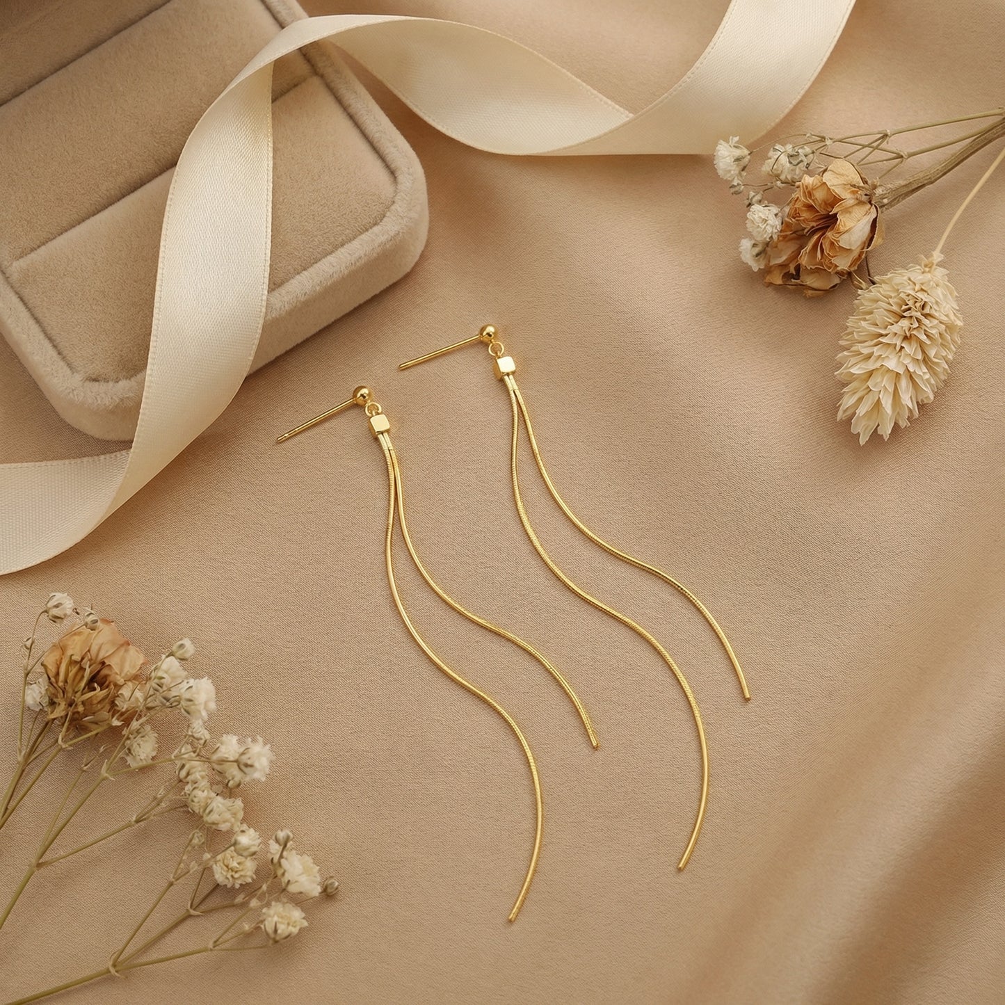 Golden Flow Double Strand Drop Earrings