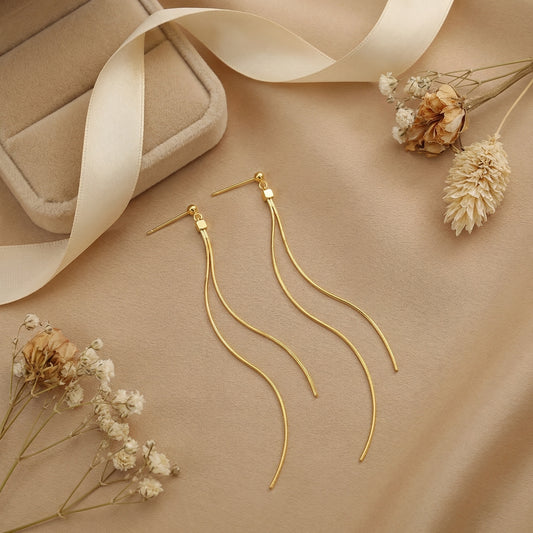 Golden Flow Double Strand Drop Earrings