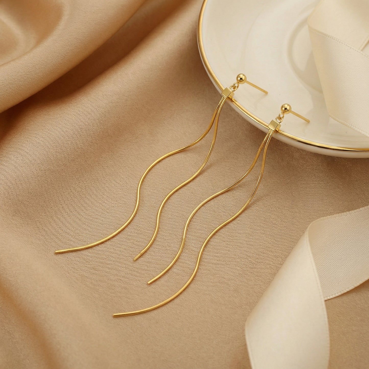 Golden Flow Double Strand Drop Earrings