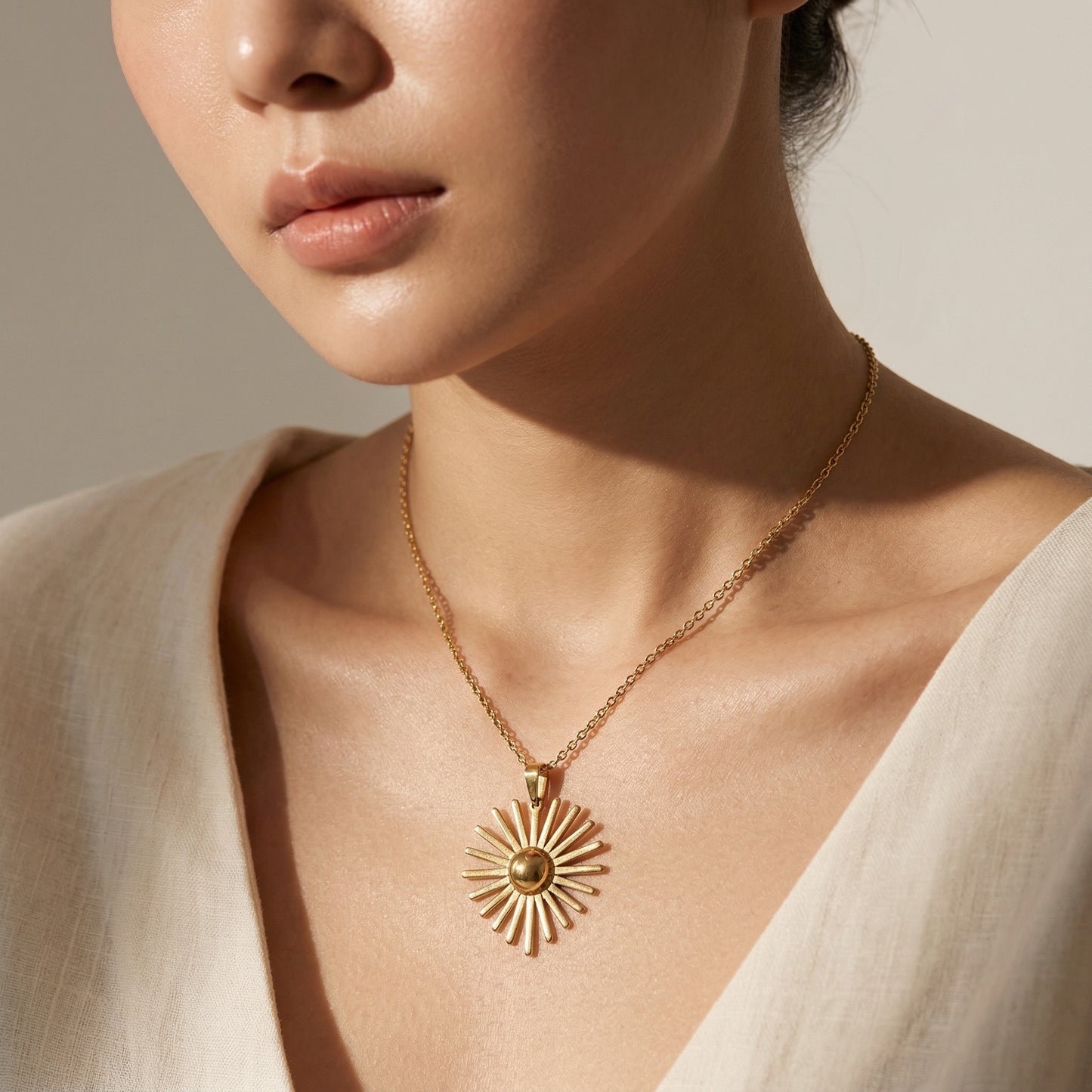 Golden Sunburst Pendant Necklace
