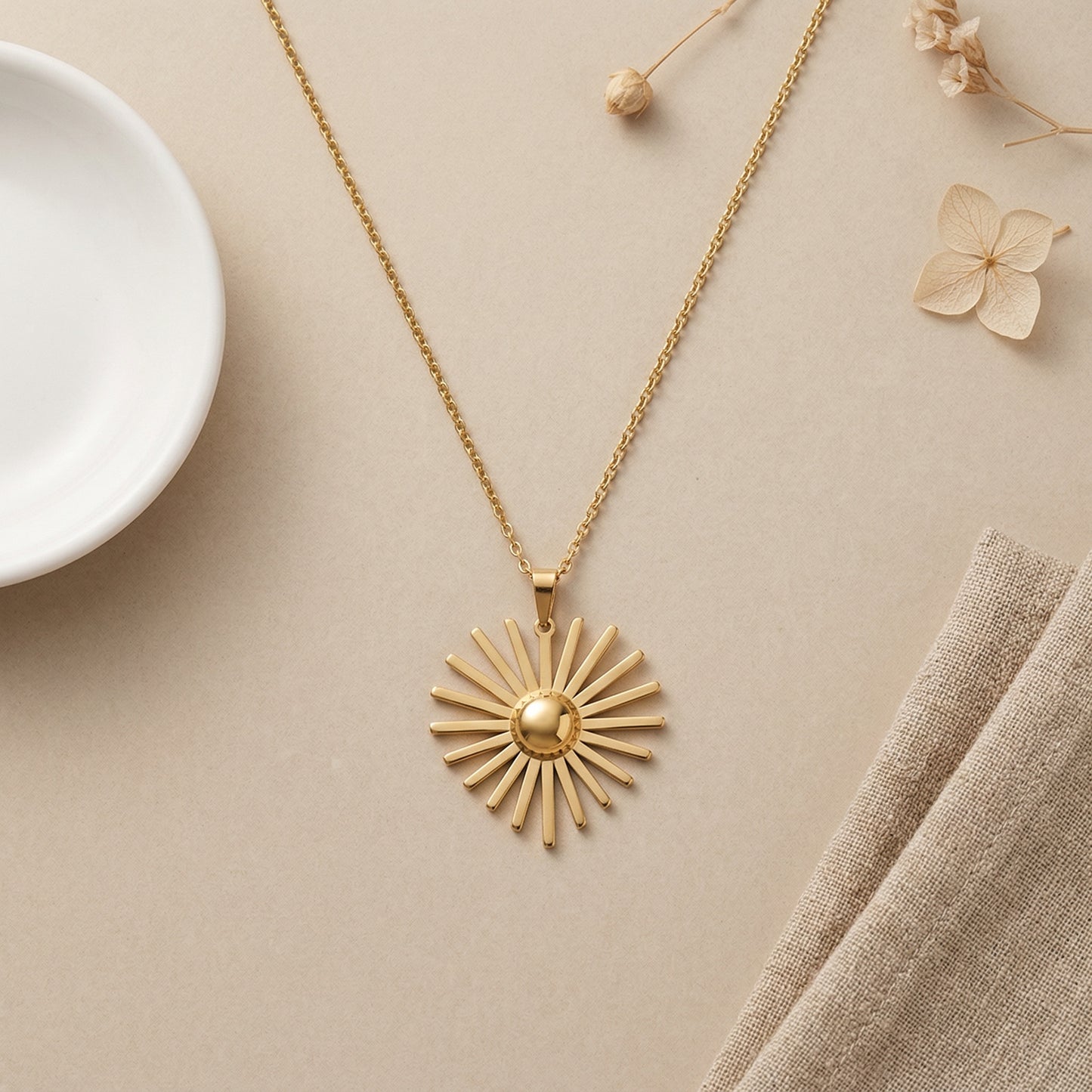Golden Sunburst Pendant Necklace