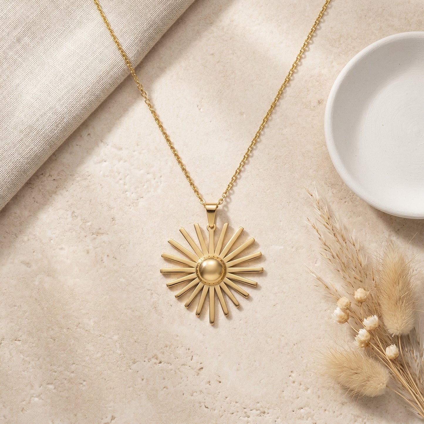 Golden Sunburst Pendant Necklace