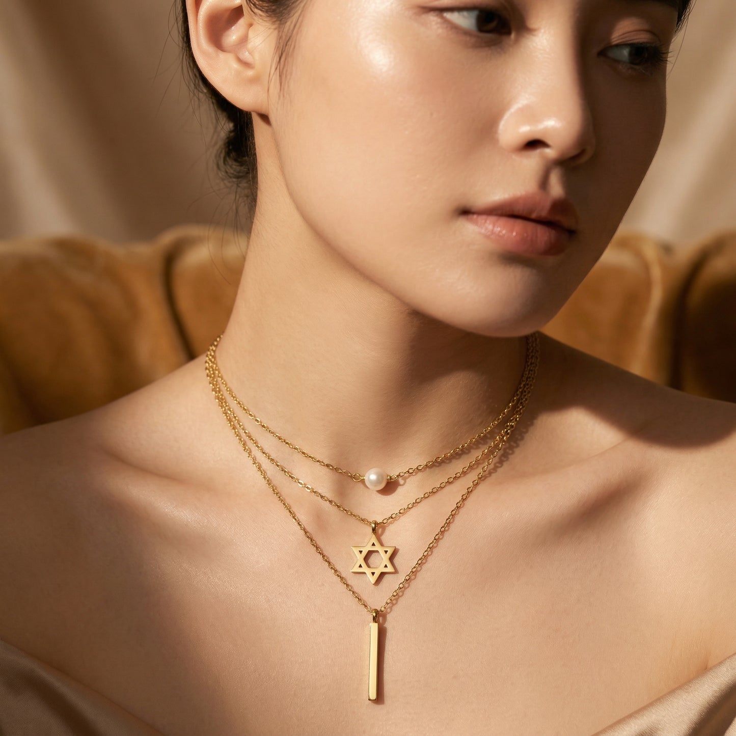 Golden Trinity Layered Necklace