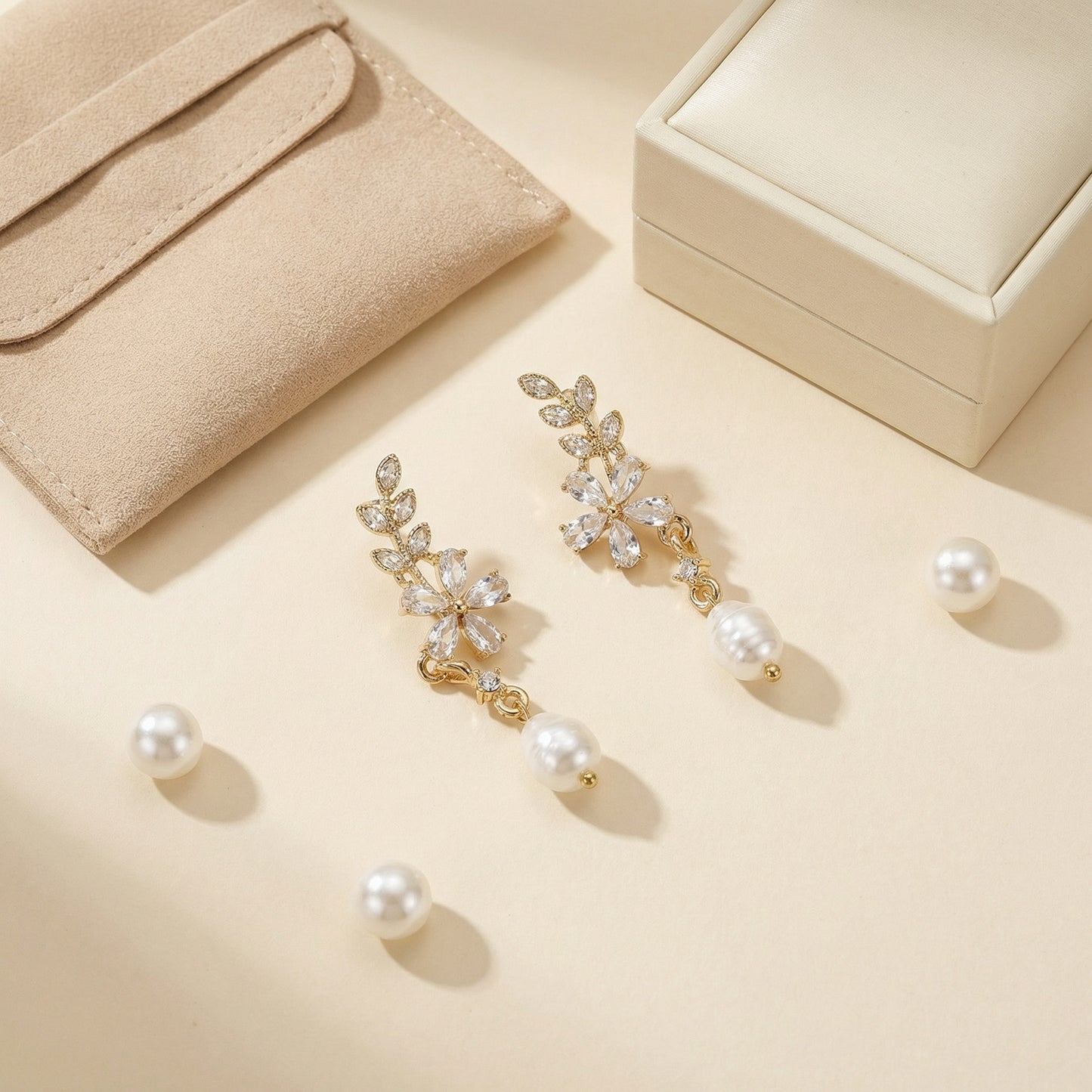 Golden Bloom Pearl Floral Drop Earrings