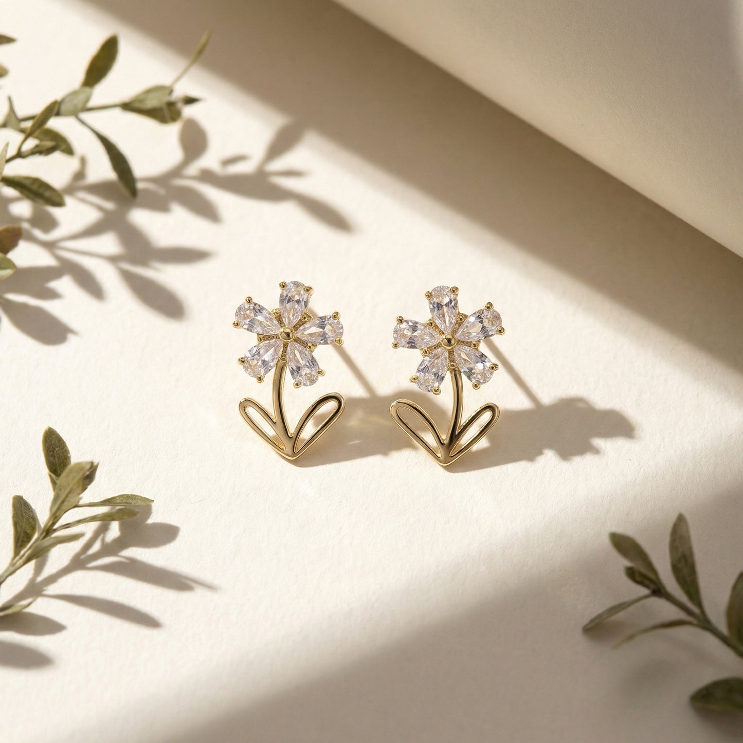 Korean Crystal Bloom Heart Drop Earrings