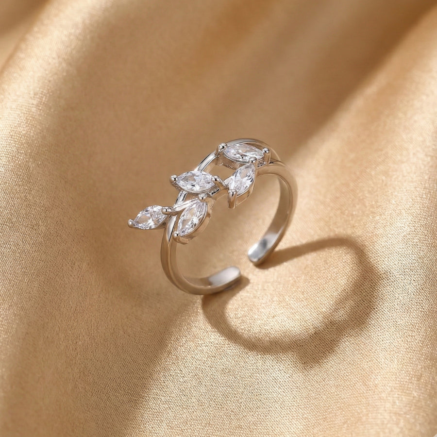 Korean Crystal Leaf Adjustable Open Finger Ring