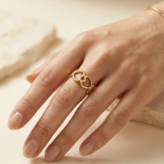 Korean Double Heart Adjustable Finger Ring