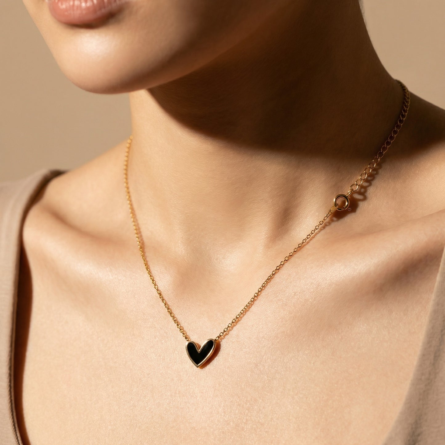 Korean Flat Heart Shape Gold Necklace