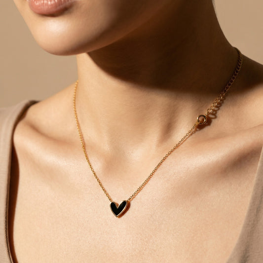 Korean Flat Heart Shape Gold Necklace