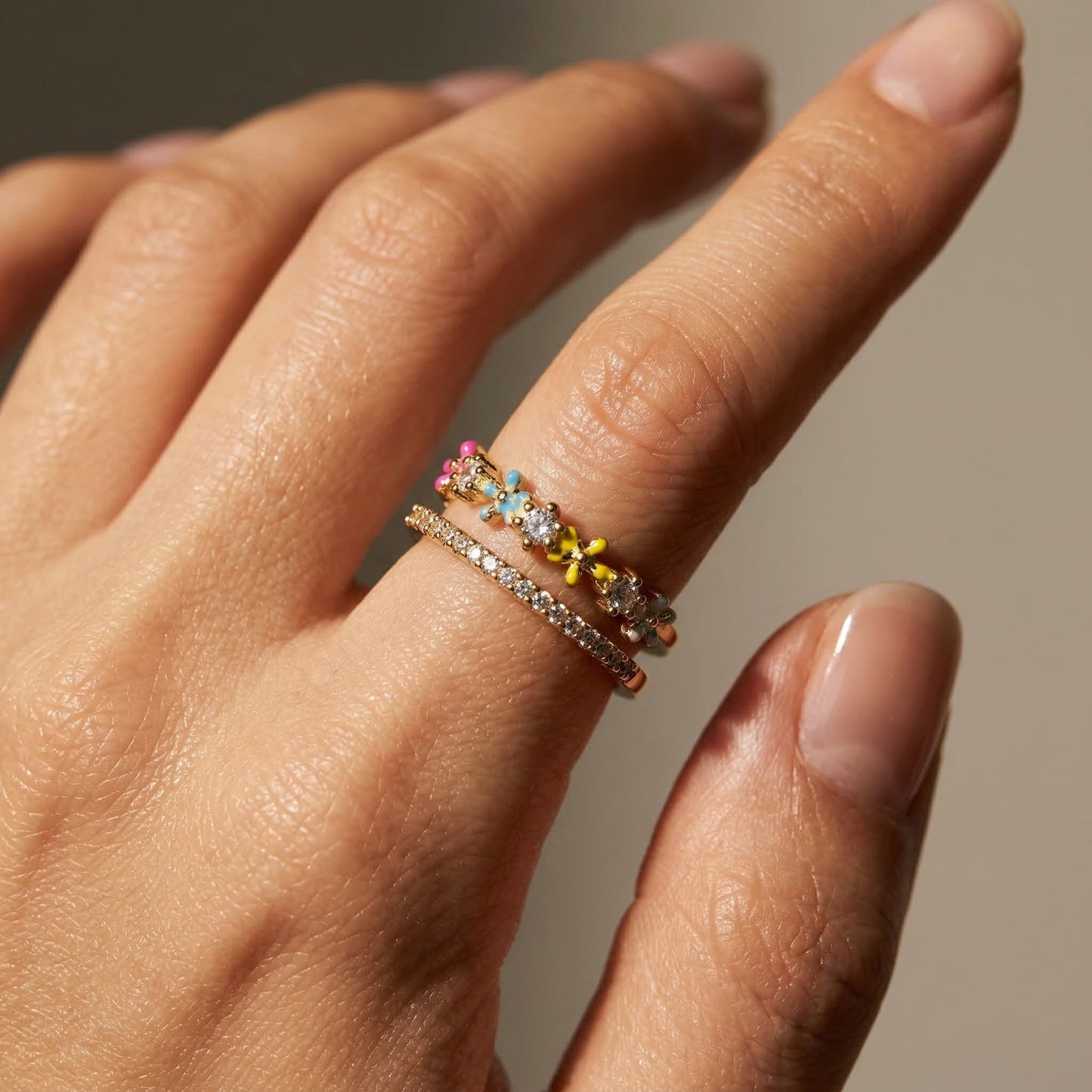 Korean Floral Adjustable Open Finger Ring