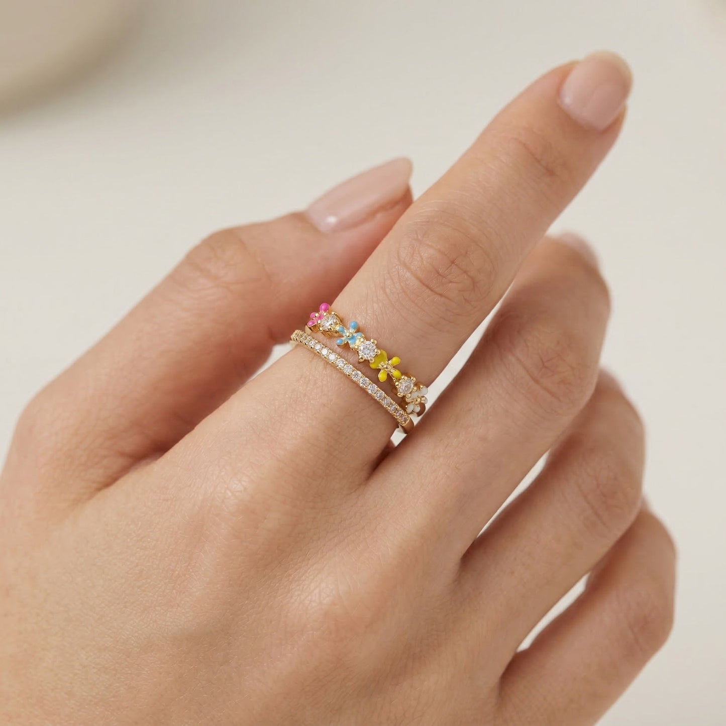 Korean Floral Adjustable Open Finger Ring