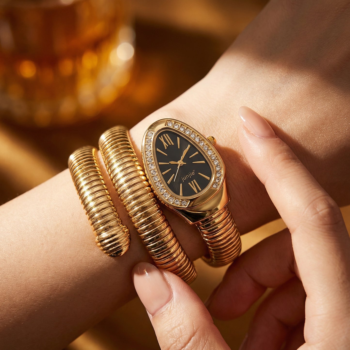 Korean Luxe Wrap Gold Watch – Dark Green Dial