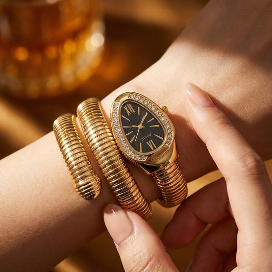 Korean Luxe Wrap Gold Watch – Dark Green Dial