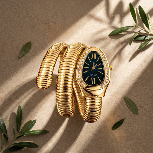 Korean Luxe Wrap Gold Watch – Dark Green Dial