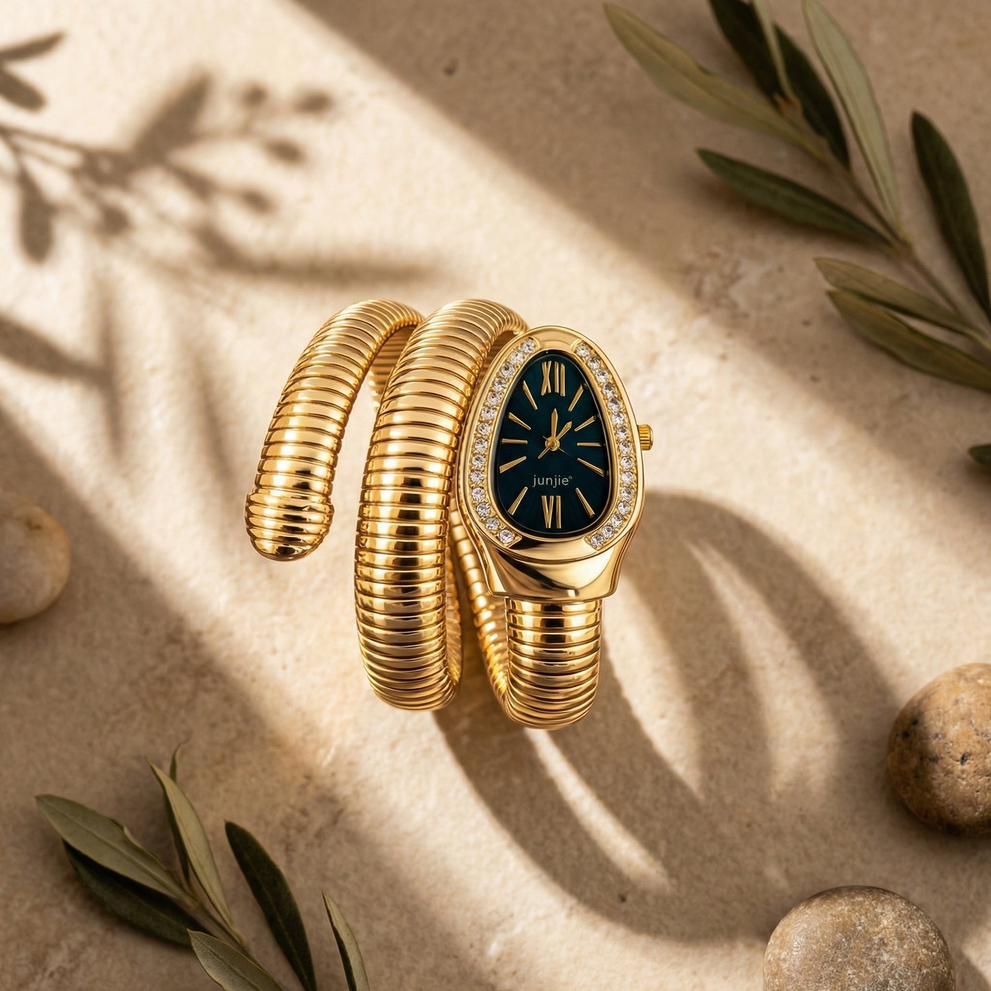 Korean Luxe Wrap Gold Watch – Dark Green Dial