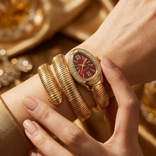 Korean Luxe Wrap Gold Watch – Ruby Red Dial