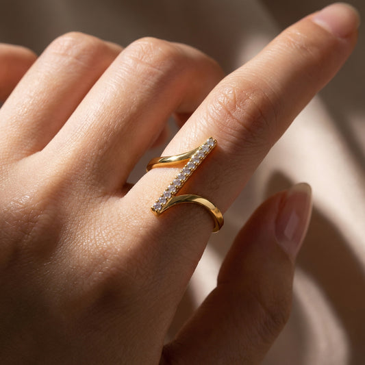 Korean Gold Plated Geometric Zirconia Finger Ring