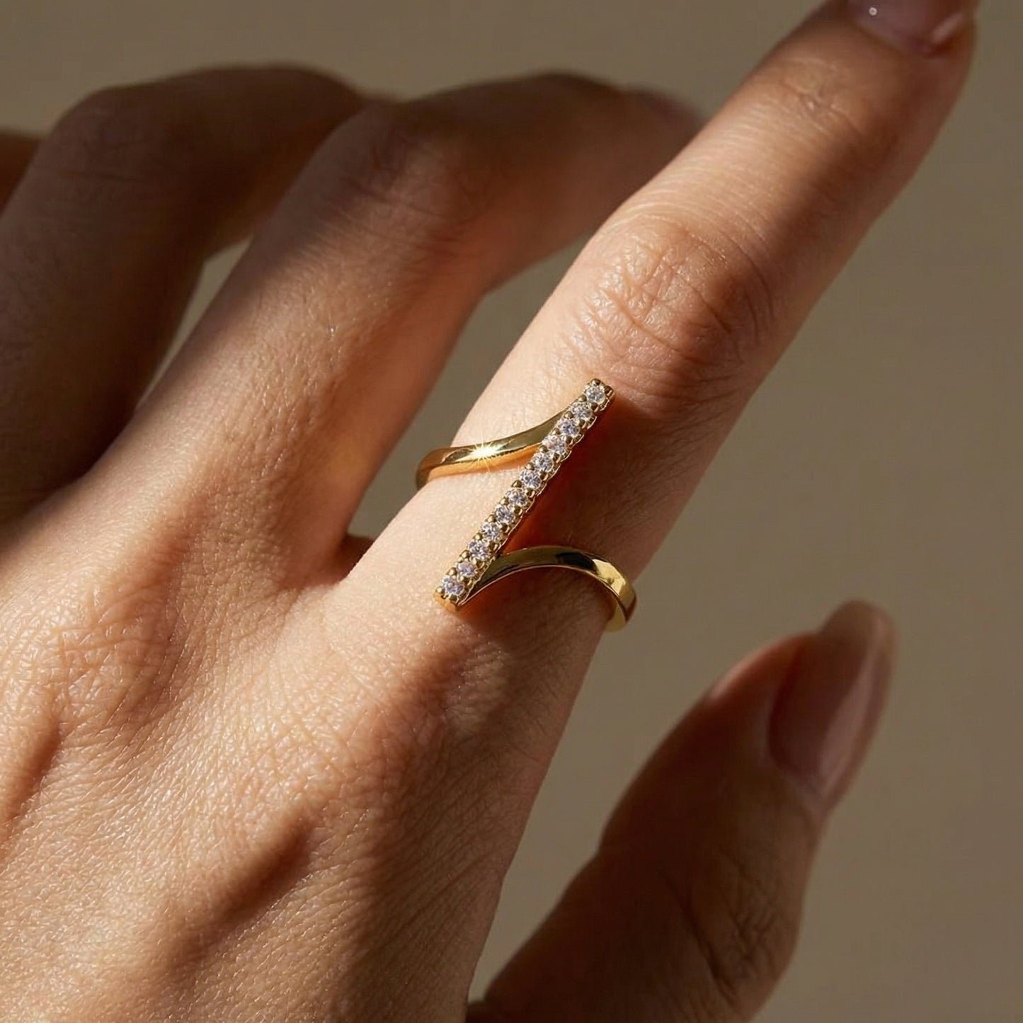 Korean Gold Plated Geometric Zirconia Finger Ring