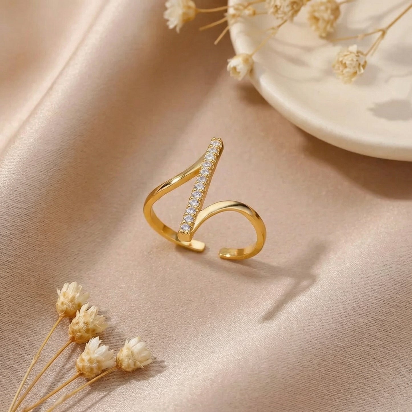 Korean Gold Plated Geometric Zirconia Finger Ring