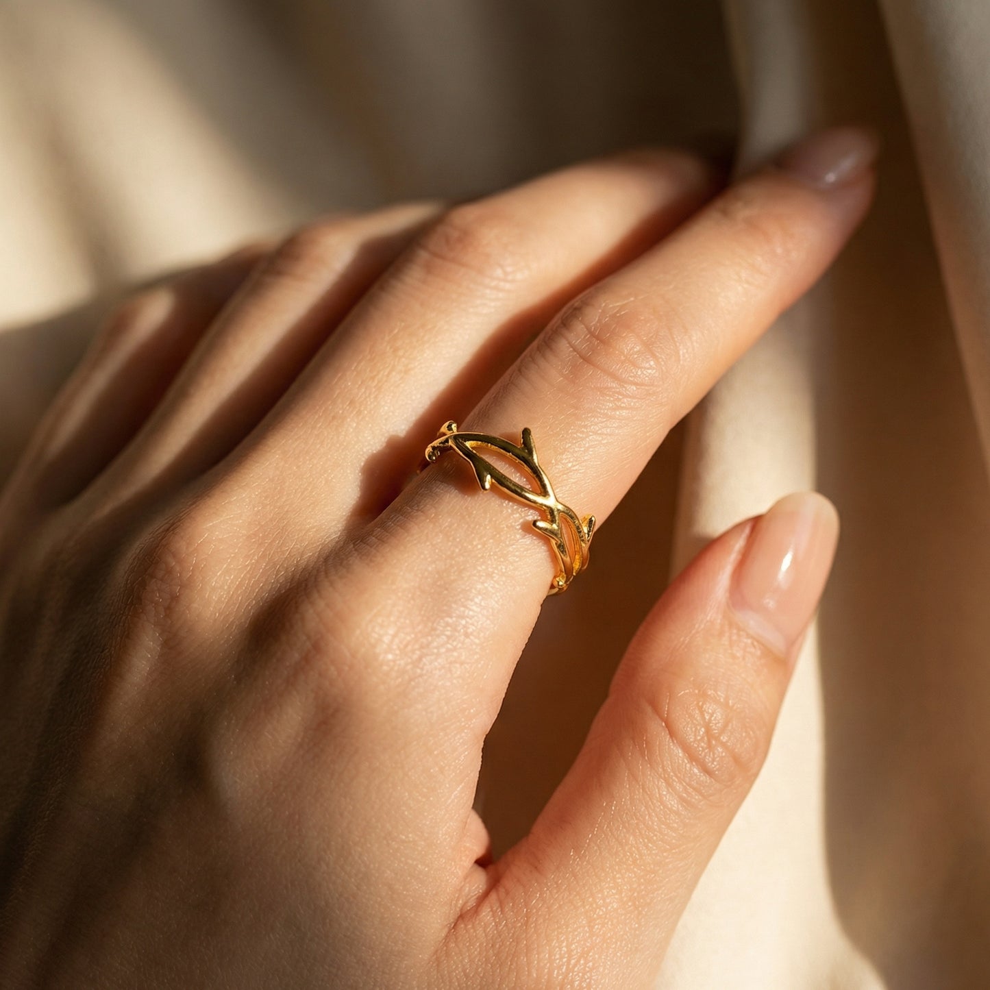 Korean Gold Plated Leaf Open Finger Ring